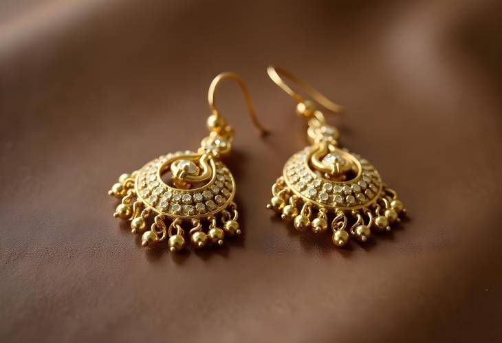 Golden Glamour Earrings Set Against Brown Background